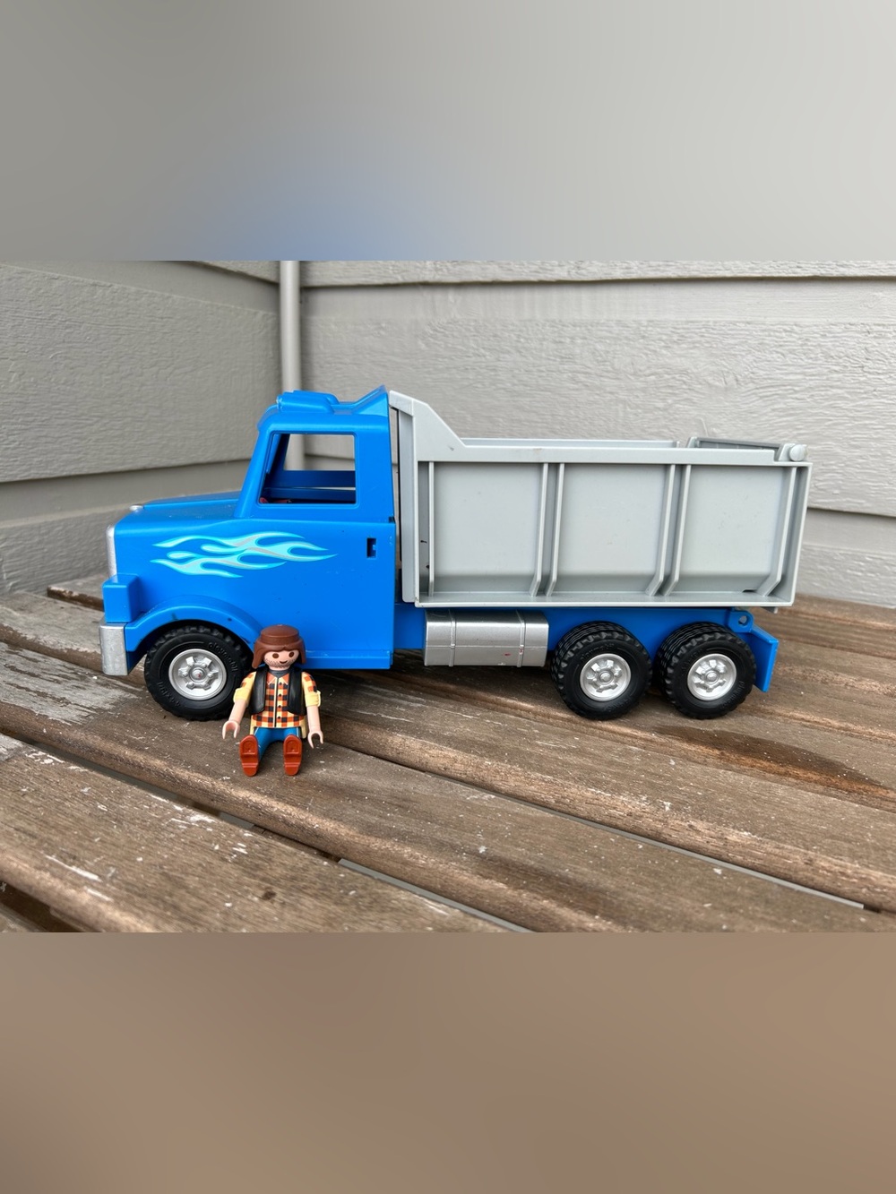 PLAYMOBIL 5665 Blue Dump Truck w/ Driver Figure Construction Toy